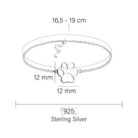Maßenansicht von Pfoten Armband in 925 Silber von Sofia Milani - B0284