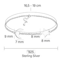 Maßenansicht von Sternen Mond Armband in 925 Silber von Sofia Milani - B0312