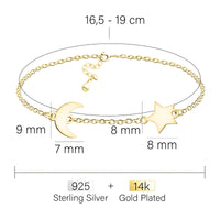 Maßenansicht von Sternen Mond Armband in 925 Silber von Sofia Milani - B0313