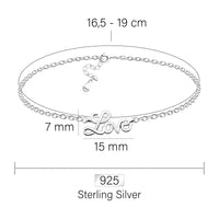 Maßenansicht von Love Armband in 925 Silber von Sofia Milani - B0320