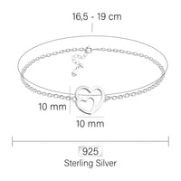 Maßenansicht von Herz Armband in 925 Silber von Sofia Milani - B0336