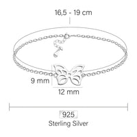 Maßenansicht von Schmetterling Armband in 925 Silber von Sofia Milani - B0338