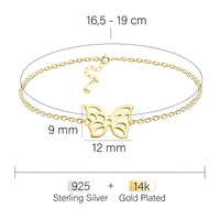 Maßenansicht von Schmetterling Armband in 925 Silber von Sofia Milani - B0339