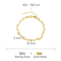 Maßenansicht von Doppeltes Herz Armband in 925 Silber von Sofia Milani - B0364