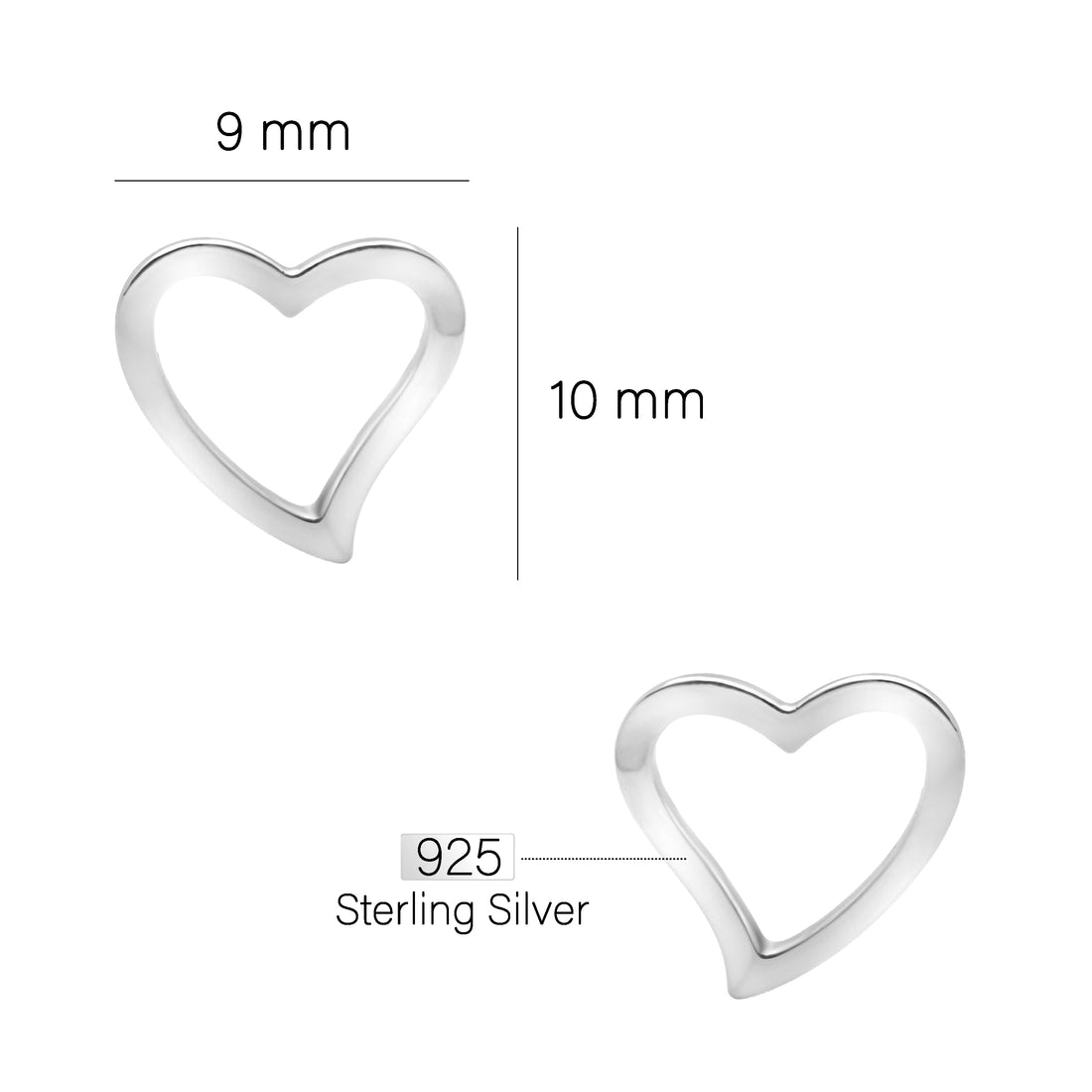 Maßenansicht von Herz Ohrstecker in 925 Silber von Sofia Milani - E2549