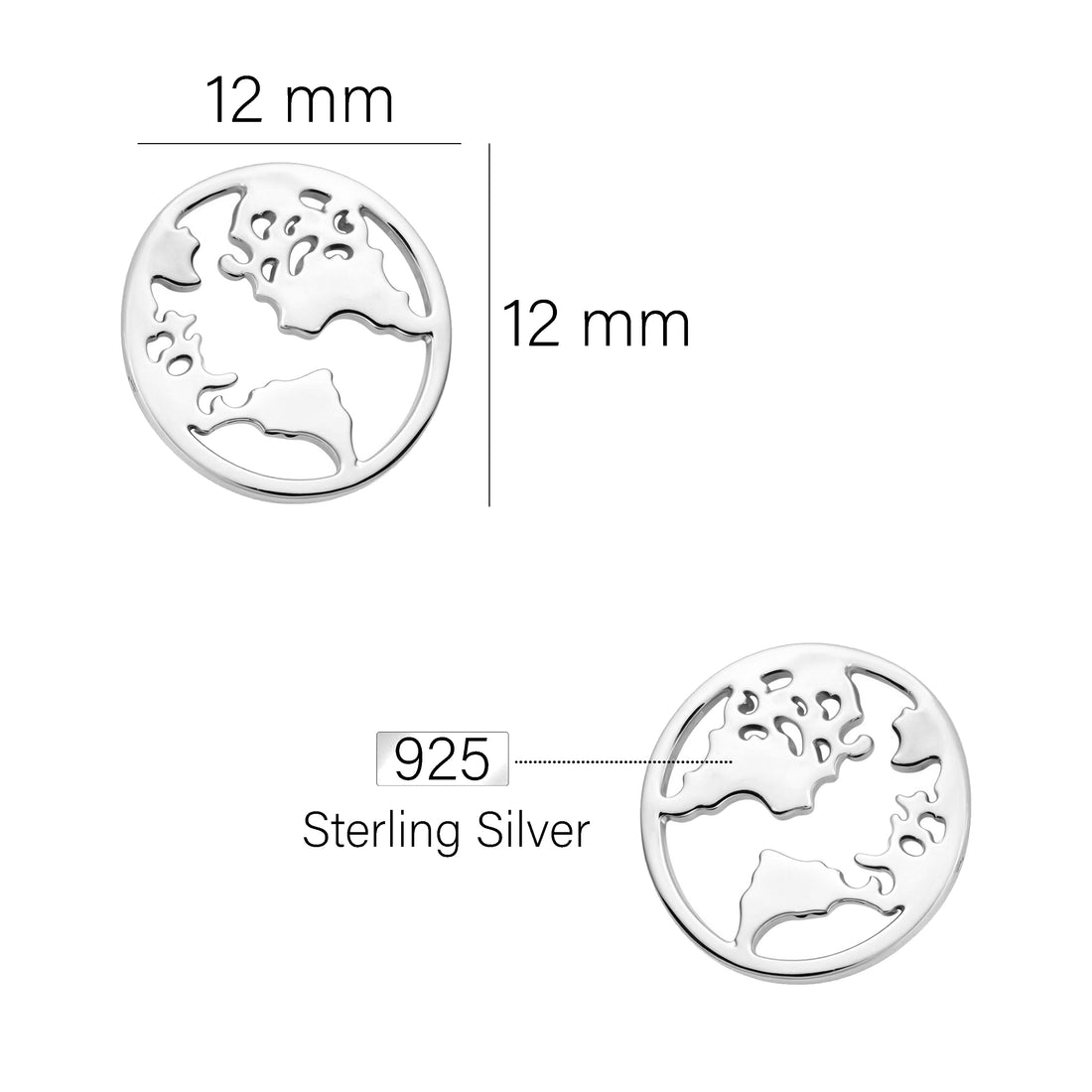 Maßenansicht von Welt Ohrstecker in 925 Silber von Sofia Milani - E0534