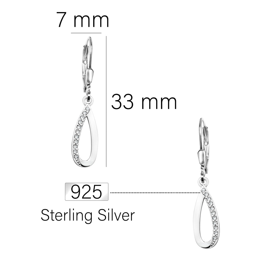 Maßenansicht von Oval Ohrhänger in 925 Silber von Sofia Milani - E0565