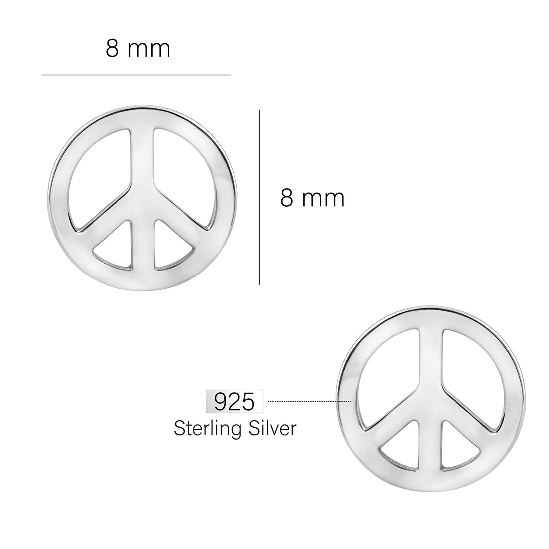 Maßenansicht von Peace Ohrstecker in 925 Silber von Sofia Milani - E0756