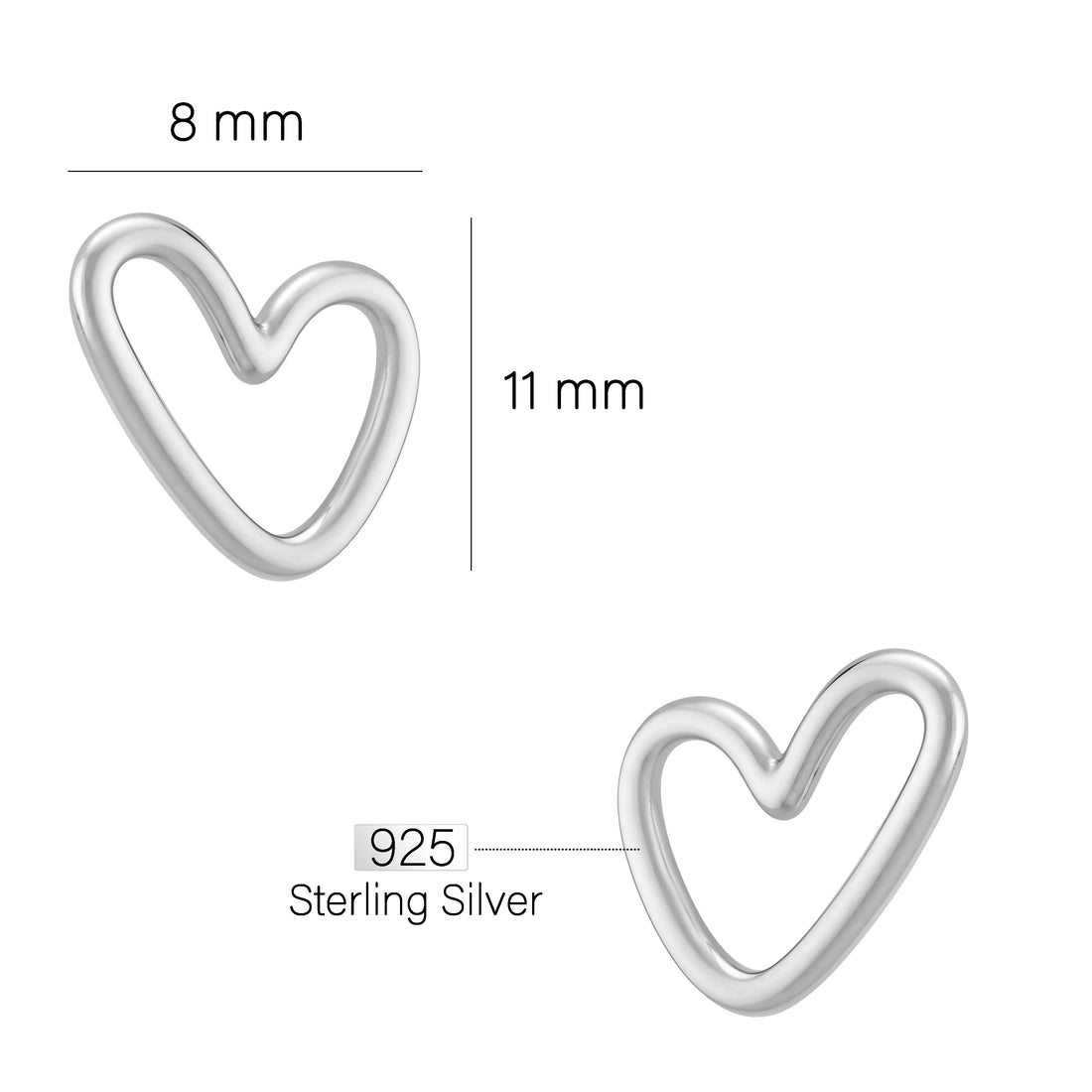 Maßenansicht von Herz Ohrstecker in 925 Silber von Sofia Milani - E0816
