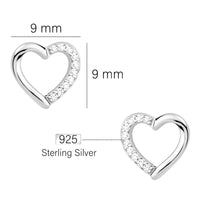 Maßenansicht von Herz Ohrstecker in 925 Silber von Sofia Milani - E0852