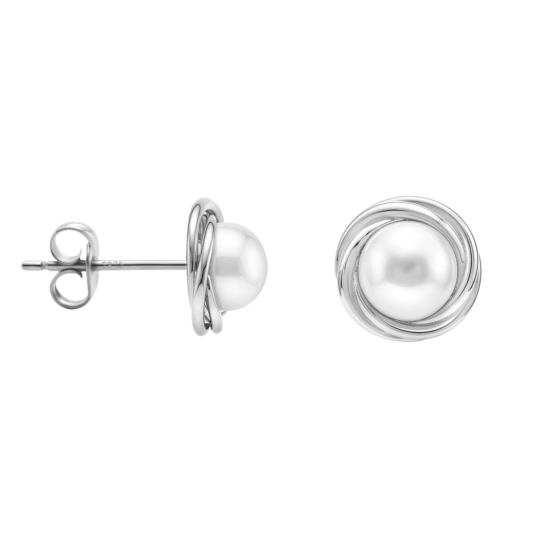 Haupt- und Seitenansicht von Perlen Ohrstecker in 925 Silber von Sofia Milani - E1114