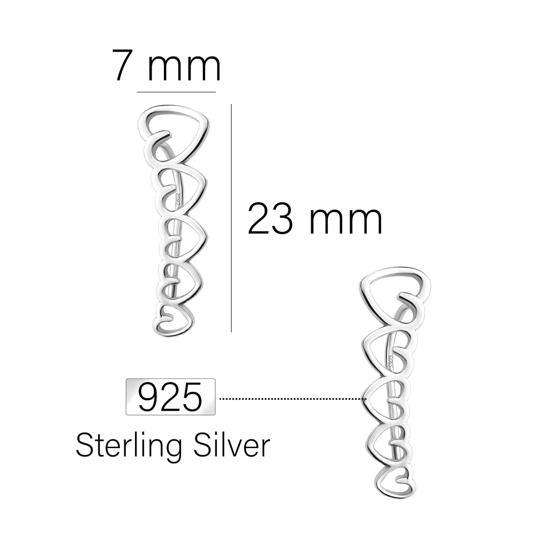 Herz Ohrklemme in 925 Silber