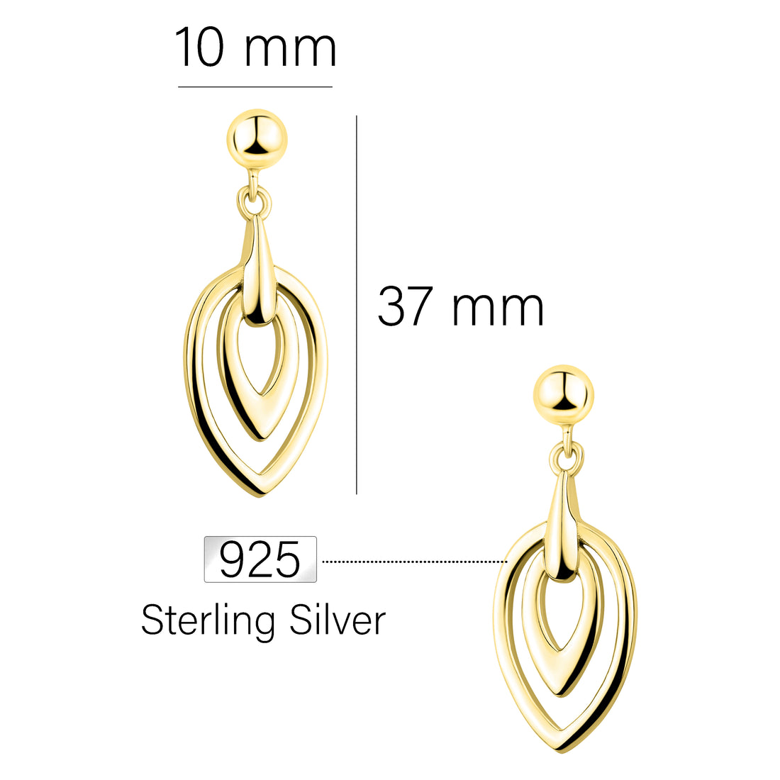 Maßenansicht von Oval Ohrhänger in 925 Silber von Sofia Milani - E1555