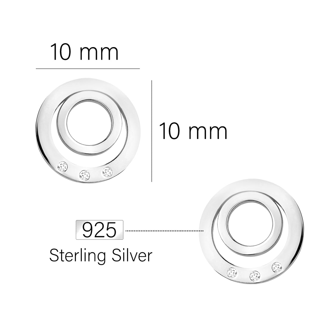 Maßenansicht von Kreis Ohrstecker in 925 Silber von Sofia Milani - E1572