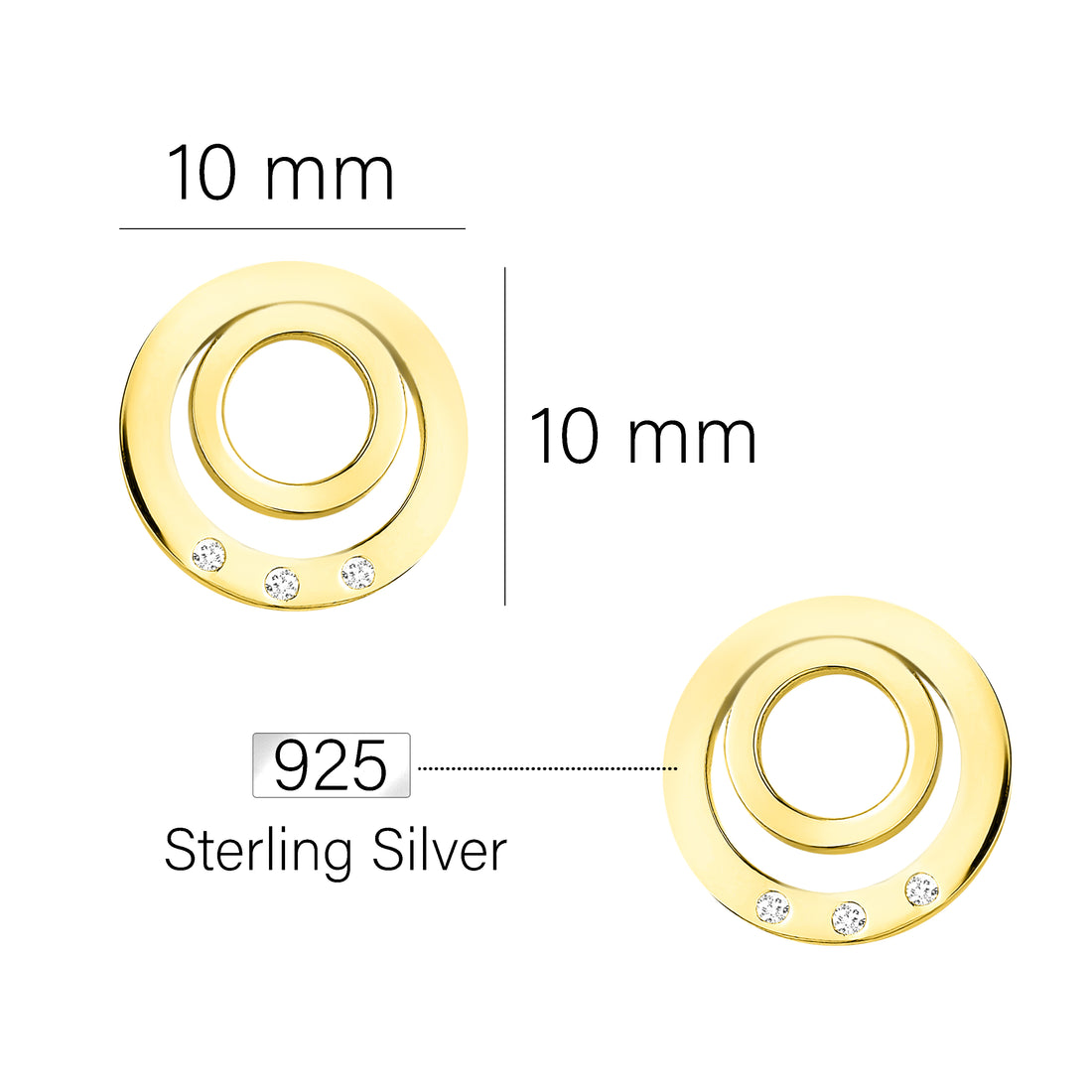 Maßenansicht von Kreis Ohrstecker in 925 Silber von Sofia Milani - E1573