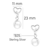 Maßenansicht von Herz Perle Ohrhänger in 925 Silber von Sofia Milani - E1600