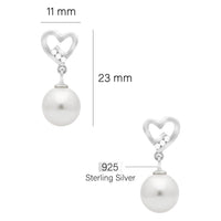 Maßenansicht von Herz Perle Ohrhänger in 925 Silber von Sofia Milani - E1600