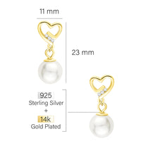 Maßenansicht von Herz Perle Ohrhänger in 925 Silber von Sofia Milani - E1601