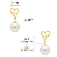 Maßenansicht von Herz Perle Ohrhänger in 925 Silber von Sofia Milani - E1601