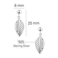 Maßenansicht von Kugel Blatt Ohrhänger in 925 Silber von Sofia Milani - E1670