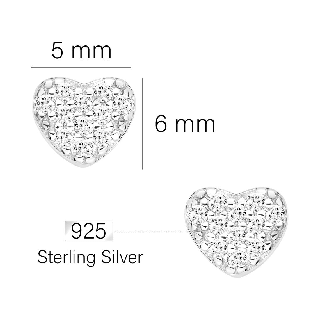 Maßenansicht von Herz Ohrstecker in 925 Silber von Sofia Milani - E1686