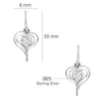 Maßenansicht von Herz Ohrhänger in 925 Silber von Sofia Milani - E1714
