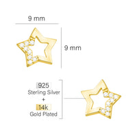 Maßenansicht von Stern Ohrstecker in 925 Silber von Sofia Milani - E1742