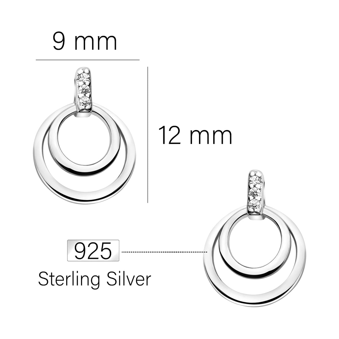 Maßenansicht von Kreis Ohrstecker in 925 Silber von Sofia Milani - E1744
