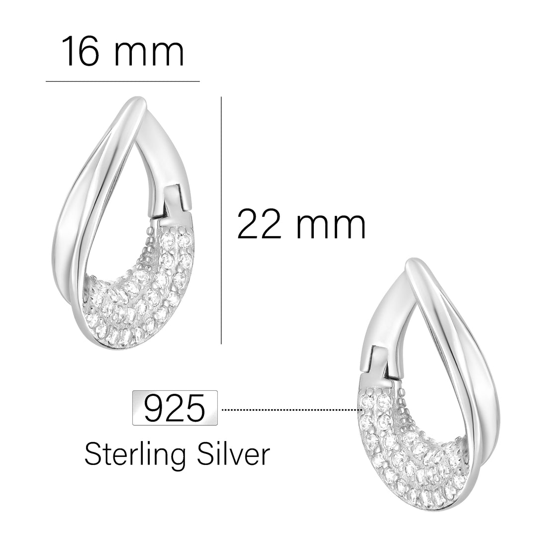 Maßenansicht von Oval Ohrhänger in 925 Silber von Sofia Milani - E1757