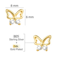 Maßenansicht von Schmetterling Ohrstecker in 925 Silber von Sofia Milani - E1792