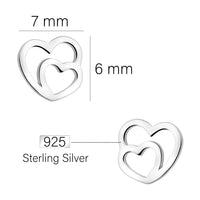 Maßenansicht von Doppeltes Herz Ohrstecker in 925 Silber von Sofia Milani - E1817