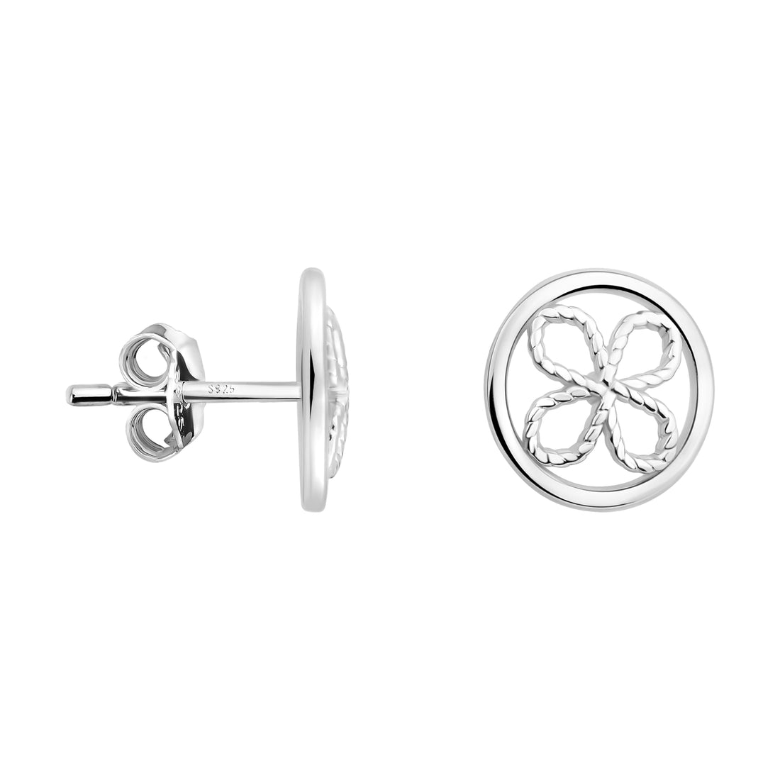 Haupt- und Seitenansicht von Kreis Kleeblatt Ohrstecker in 925 Silber von Sofia Milani - E1927