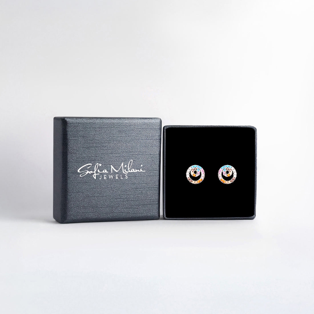 Boxansicht von Mehrfarbiger Zirkonia Ohrstecker in 925 Silber von Sofia Milani - E1954