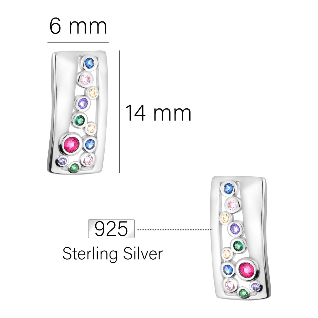 Maßenansicht von Mehrfarbiger Zirkonia Ohrhänger in 925 Silber von Sofia Milani - E1955