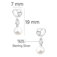 Maßenansicht von Herz Perlen Ohrstecker in 925 Silber von Sofia Milani - E1963