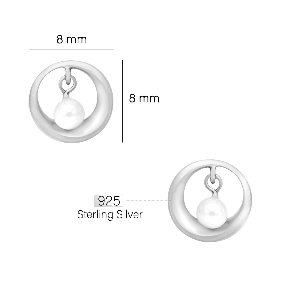 Maßenansicht von Kugel Kreis Ohrstecker in 925 Silber von Sofia Milani - E1965