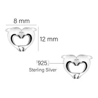 Maßenansicht von Herz Delphin Ohrstecker in 925 Silber von Sofia Milani - E2028