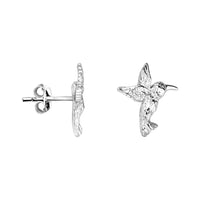 Haupt- und Seitenansicht von Gehämmerter Kolibri Ohrstecker in 925 Silber von Sofia Milani - E2032