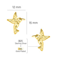 Maßenansicht von Gehämmerter Kolibri Ohrstecker in 925 Silber von Sofia Milani - E2033