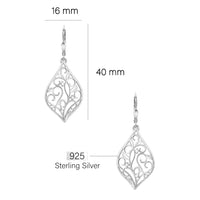 Maßenansicht von Blatt Ohrhänger in 925 Silber von Sofia Milani - E2070