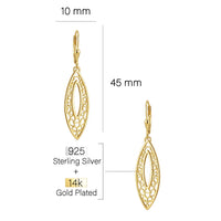 Maßenansicht von Ovales Ornament Ohrhänger in 925 Silber von Sofia Milani - E2073