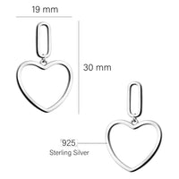 Maßenansicht von Herz Ohrhänger in 925 Silber von Sofia Milani - E2074