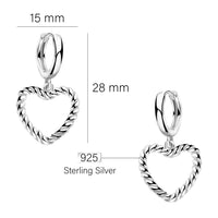 Maßenansicht von Gedrehtes Herz Ohrhänger in 925 Silber von Sofia Milani - E2090
