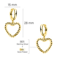 Maßenansicht von Gedrehtes Herz Ohrhänger in 925 Silber von Sofia Milani - E2091