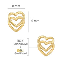 Maßenansicht von Doppeltes Herz Ohrstecker in 925 Silber von Sofia Milani - E2103