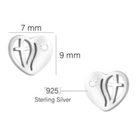 Maßenansicht von Herz Kreuz Ohrstecker in 925 Silber von Sofia Milani - E2106