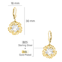 Maßenansicht von Blumen Ornamenten Ohrhänger in 925 Silber von Sofia Milani - E2169