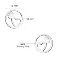 Maßenansicht von Herz Kreis Ohrstecker in 925 Silber von Sofia Milani - E2186