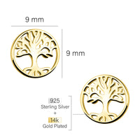 Maßenansicht von Baum Kreis Ohrstecker in 925 Silber von Sofia Milani - E2197