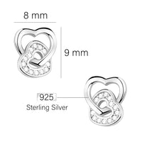 Maßenansicht von Doppeltes Herz Ohrstecker in 925 Silber von Sofia Milani - E2200
